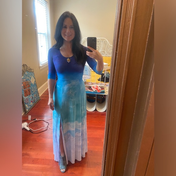 🌊OCEAN WAVES 3/4 SLEEVE SPLIT MAXI DRESS - LIMITED - Picture 9 of 9